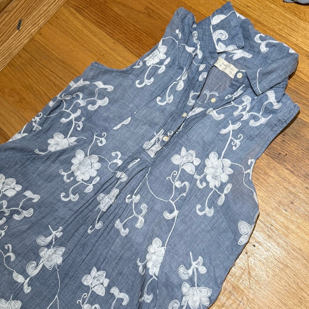 Anthropologie Isabella Sinclair Embroidered Chambray Sleeveless Dress | Size M